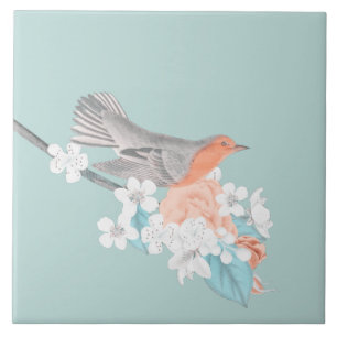 Azulejo Flores y pájaros