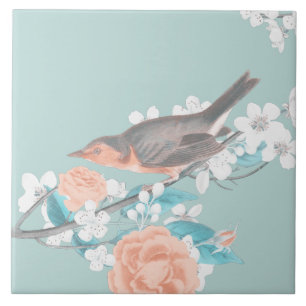 Azulejo Flores y pájaros