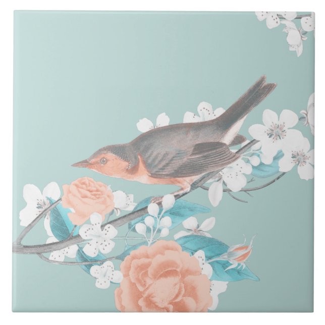 Azulejo Flores y pájaros (Frente)