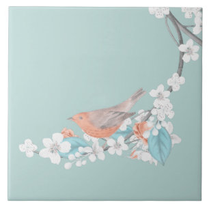 Azulejo Flores y pájaros