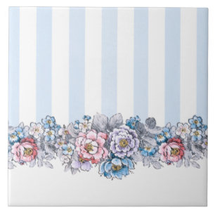 Azulejo Flores y rayas rosadas, moradas y azules de bonito