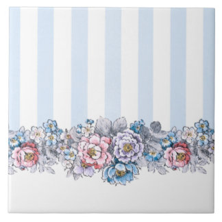 Azulejo Flores y rayas rosadas, moradas y azules de bonito