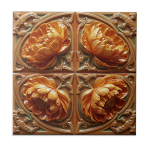 Azulejo Floritura de puesta de sol vintage Art Nouveau flo
