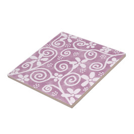 Azulejo Flowers Swirls Dusty Pink White Pattern Whimsical