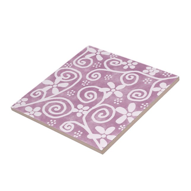 Azulejo Flowers Swirls Dusty Pink White Pattern Whimsical (Lado)