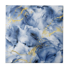 Azulejo Fluido de tinta de alcohol de lujo azul y dorado d