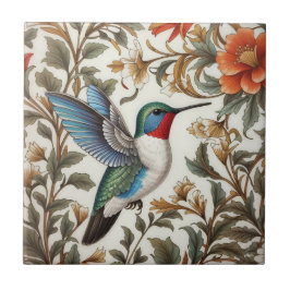 Azulejo Flying Hummingbird William Morris Inspired