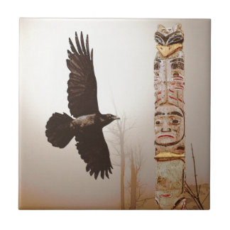 Azulejo Flying Raven & Totem-Pole Fantasy Art