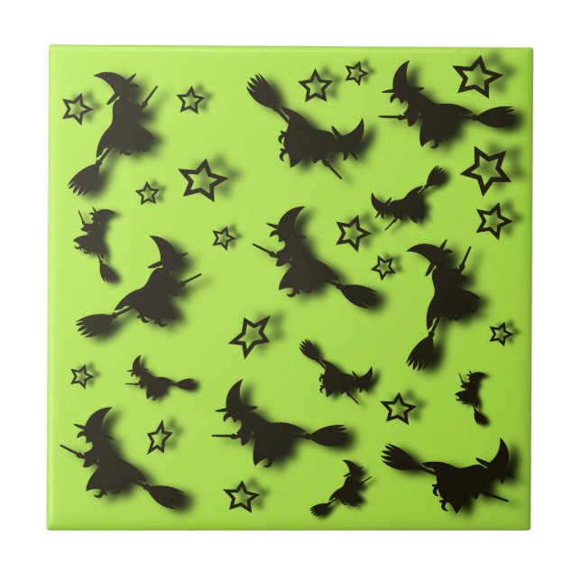 Azulejo Flying witch among stars at Halloween night 3D  (Frente)