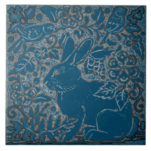 Azulejo Foliage artístico Verde azulado de conejo de aves