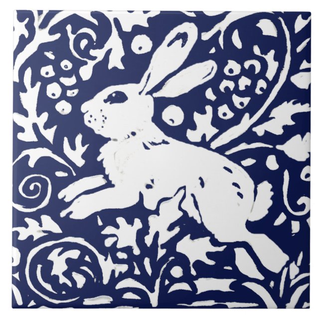 Azulejo Foliage de animales Woodland Blue Rabbit (Frente)