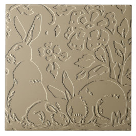 Azulejo Foliage de Beige Rabbit Grabado en relieve Woodlan