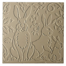 Azulejo Foliage de Beige Rabbit Grabado en relieve Woodlan