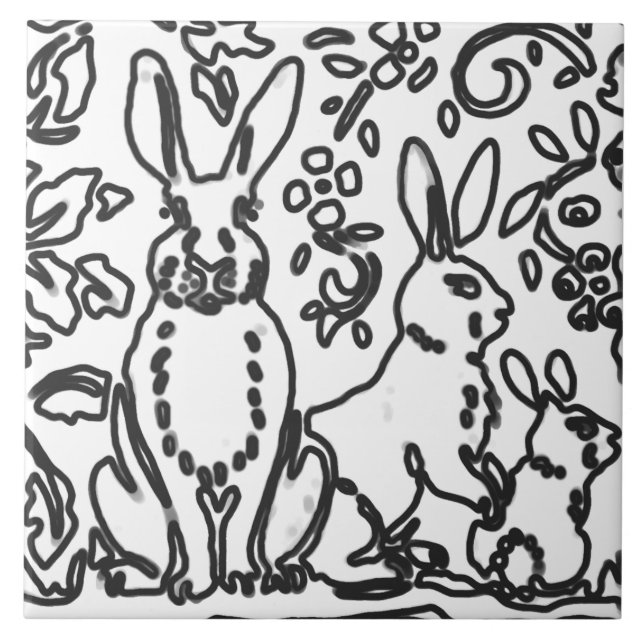 Azulejo Foliage de conejo Black White Drawing Woodland Ani (Frente)