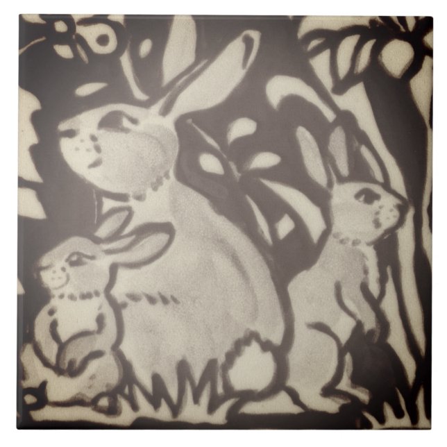 Azulejo Foliage floral de conejo de crema marrón decoració (Frente)