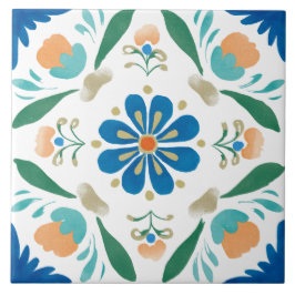 Azulejo Folk Garden Watercolor