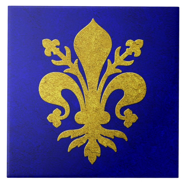 Azulejo Fondo azul Gold Fleur-de-lis (Frente)