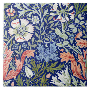 Azulejo Fondo Azul Morris 1896 Patrón Floral Compton