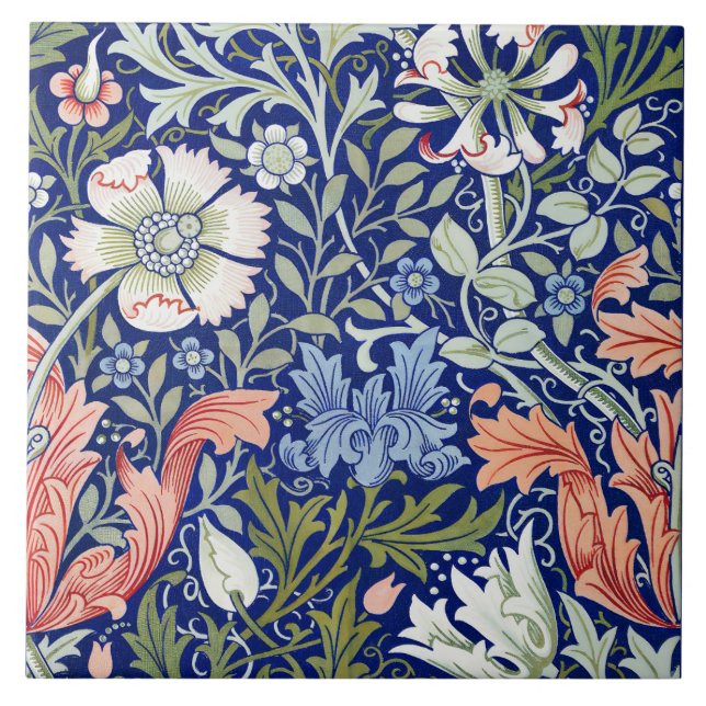 Azulejo Fondo Azul Morris 1896 Patrón Floral Compton (Frente)