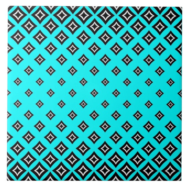 Azulejo Fondo azul y patrón cuadrado geométrico (Frente)