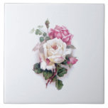 Azulejo Fondo blanco/rosado anticuado - blanco<br><div class="desc">Rosa blanca,  rosa rosa rosa rosa rosa rosa y rosa rosa,  elegante y romántico,  con un toque verde y una sutil sombra sobre el fondo blanco.</div>