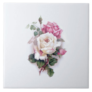 Azulejo Fondo blanco/rosado anticuado - blanco