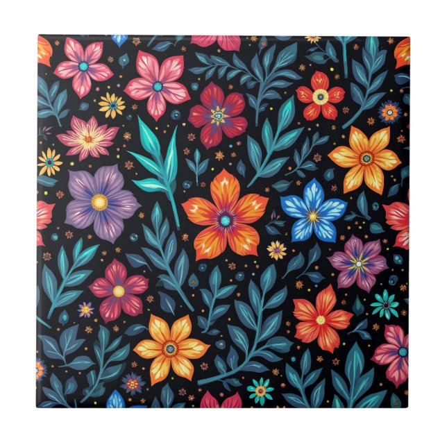Azulejo Fondo de botón floral colorido (Frente)