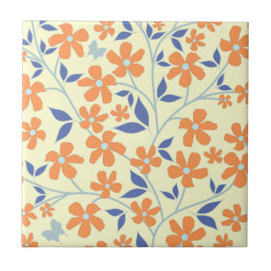 Azulejo Fondo de crema de patrón de flores naranja