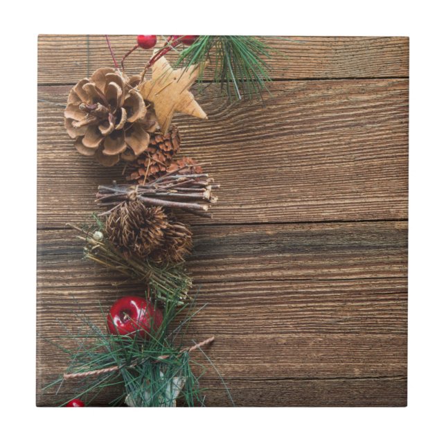 Azulejo fondo de madera con conos de pino (Frente)