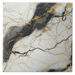 Azulejo Fondo de mármol blanco y negro con dorado