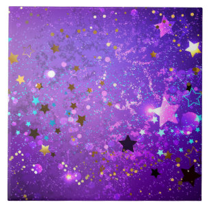 Azulejo Fondo de papel de aluminio púrpura con estrellas
