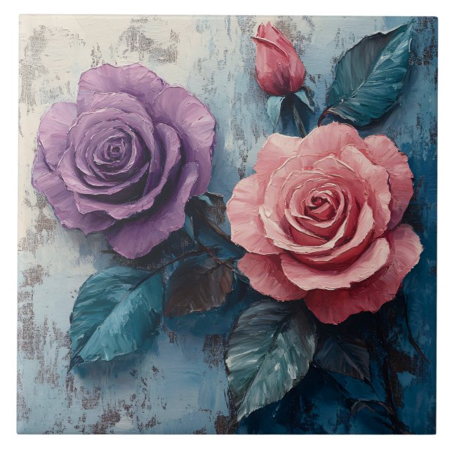 Azulejo Fondo desgastado de rosas rosadas y moradas (Frente)