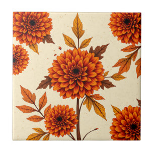 Azulejo Fondo floral vintage con marigoles y robles