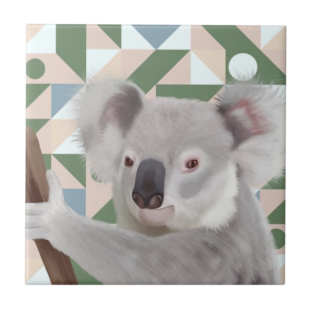Azulejo Fondo geométrico verde fluffy Koala (Frente)