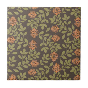 Azulejo Fondo marrón oscuro con patrones florales vibrante