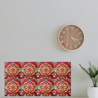 Azulejo Fondo rojo de las flores doradas orientales
