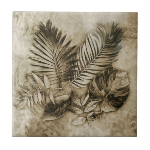 Azulejo Fondo Texturizado con Hojas Tropicales Sensación V
