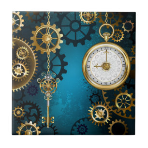 Azulejo Fondo turquesa de vapor con engranajes