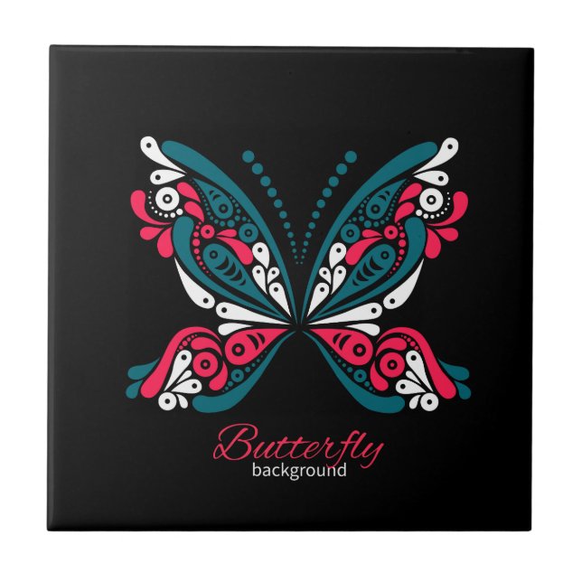 Azulejo Fondo vectorial con hermosa mariposa. tatuaje (Frente)