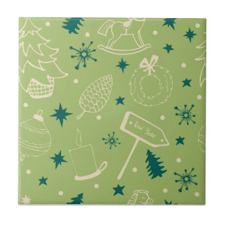 Azulejo Fondo Verde Con Árboles De Navidad, Rótulos, Estre