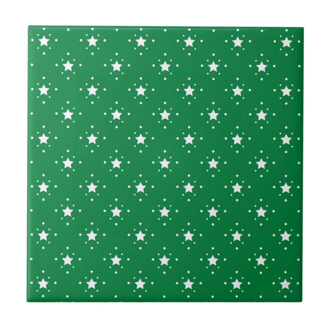 Azulejo Fondo verde de Navidad con estrellas (Frente)