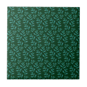Azulejo Fondo verde oscuro con hojas botánicas de color ci