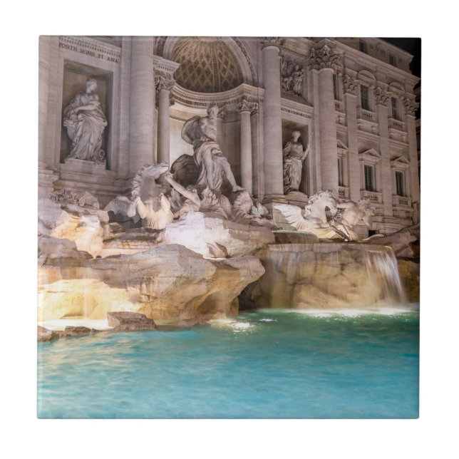 Azulejo Fontana de Trevi por la noche - Roma, Italia (Frente)