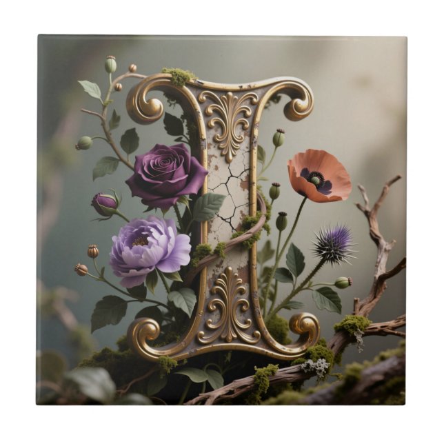 Azulejo Forest Gold Patina Letter I Monogram (Frente)