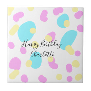 Azulejo Formas abstractas de cumpleaños felices niños rosa