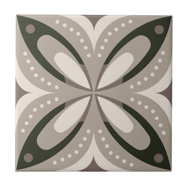 Azulejo Formas circulares retro beige y marrón (Frente)