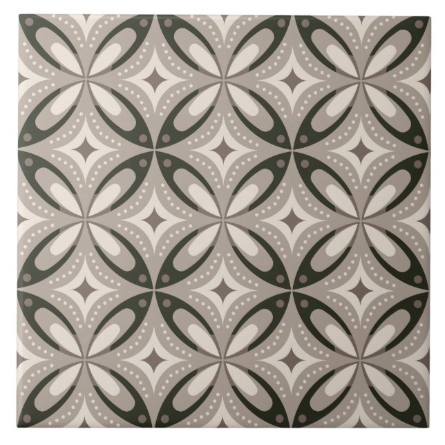 Azulejo Formas circulares retro beige y marrón (Frente)
