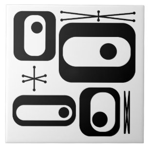 Azulejo Formas de edad atómica retro para el blanco negro