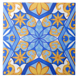 Azulejo Formas geométricas abstractas de acuarela azul y d
