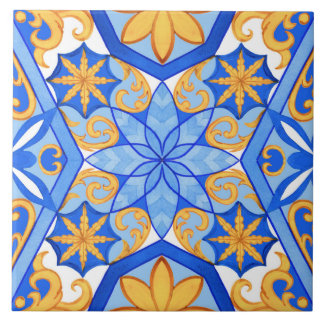 Azulejo Formas geométricas abstractas de acuarela azul y d